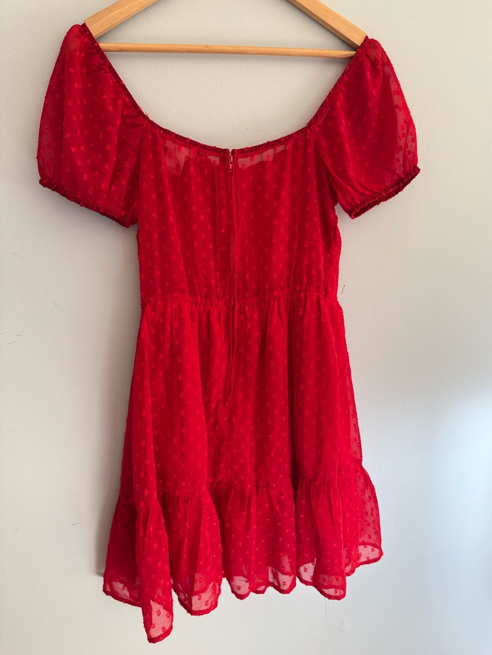 Altar'd State Red Clip Dot Smocked Puff Sleeve Mini Dress - Picture 3 of 5